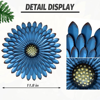 AHYS Metal Flowers Wall Decor Indoor Outdoor Metal Wall Art for Farmhouse Home Living Room Bedroom Bathroom Garden Decor – Blue