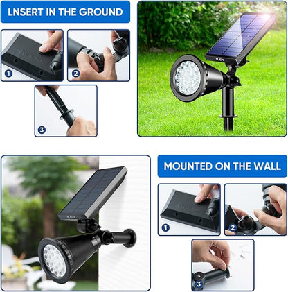 KEV 800 Lumens Solar Spot Lights Outdoor,18 LEDs Solar Flood Lights with 2 Modes &Adjustable &IPX65 Waterproof,Solar Spotlight for Driveway/Backyard/Patio Landscape/Tree/Garage(Cool White, 2 Pack)