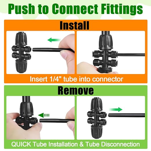 1/2 Inch To 1/4 Inch Drip Irrigation Fittings, 8 Pack Push-to-Fit 1/2" (1/2" ID x 0.65" OD) to 1/4" Drip Line Reducing Tee 1/2" x 1/4" 6 Way Splitter Connectors for Garden Irrigation System