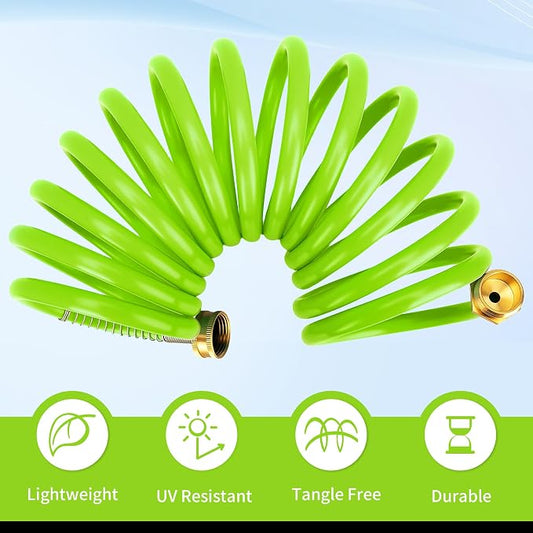 AUTOMAN Coil Garden Hose 15 ft, EVA Curly Water Hose with Brass Connectors, Recoil Garden Water Hose,Includes 7-Pattern Function Sprayer,Retractable,Corrosion Resistant Garden Coil Hose.