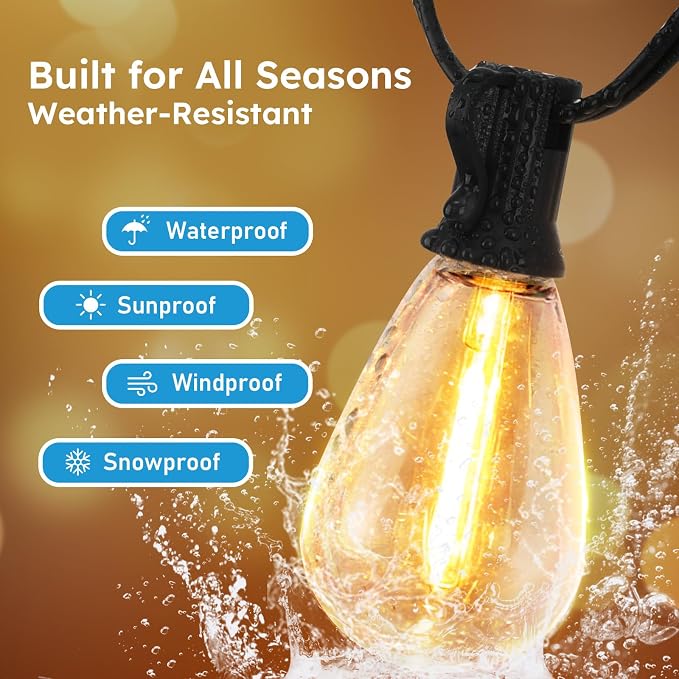 GvvooHome S11 LED Outdoor String Lights 200FT, Shatterproof & Waterproof Patio Lights with 62 Plastic Bulbs for Porch, Deck, Garden, Backyard, Balcony, 2700K Dimmable