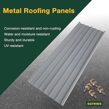 NeatiEase 10 Pcs Metal Roofing Panels, 5.1 Feet Corrugated Galvanized Roofing Panels Metal Siding Panels with Steel Screws for Pergola, Gazebo, Shed, Outdoor Storage, Chicken Coop, Patio,Garages