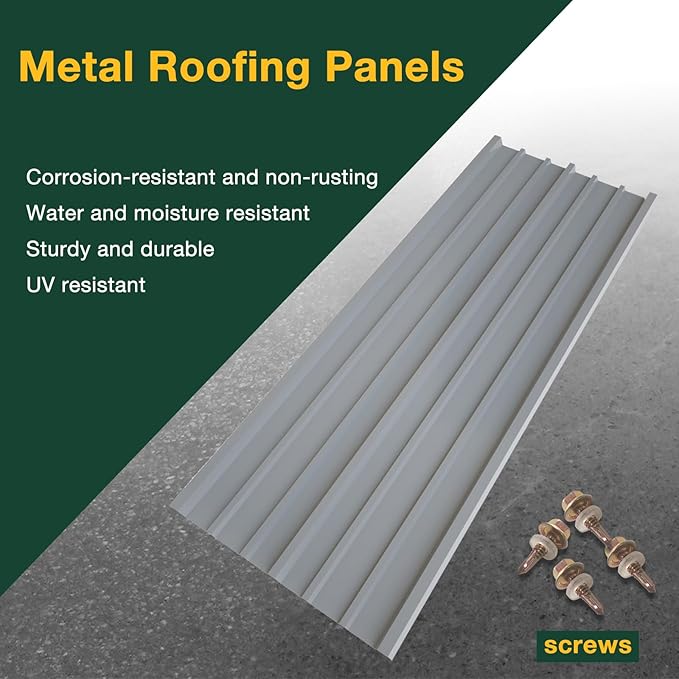 NeatiEase 20 Pcs Metal Roofing Panels, 5.1 Feet Corrugated Galvanized Roofing Panels Metal Siding Panels with Steel Screws for Pergola, Gazebo, Shed, Outdoor Storage, Chicken Coop, Patio,Garages