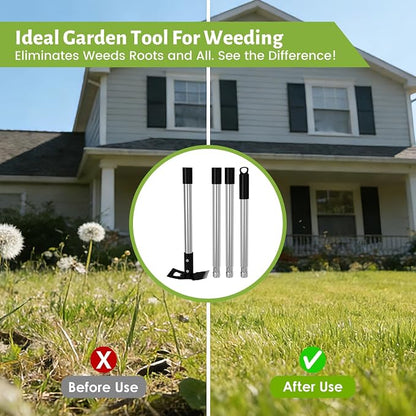 Weed Puller Tool with Long Handle, Stand Up Weeder with 63" Telescoping Handle, 2-in-1 Manual Weeder Remover & Garden Hoe, 6 Sharp Tines for Crack Weeding and Root Removal
