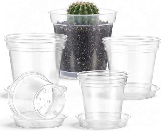 Baderke 12 Pack Clear Nursery Pot Plastic Nursery Pot Large Plant with Drainage Holes for Root Health Indoor Outdoor (Multiple Sizes)