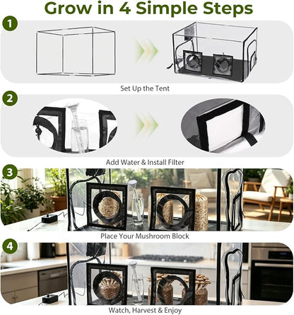 Premium Mushroom Growing Tent Kit with Humidifier & Fan – Desktop Indoor Greenhouse with Filtered Airflow – Ultra-Clear Wrinkle-Free Window for Plant Cultivation