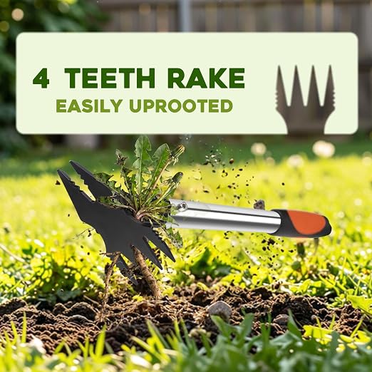 17" Hand Weeding Tool - 2 in 1 Manual Uprooting Weed Puller and Weeding Rake, Heavy Duty Grass Remover Tool, Gardening Weed Pulling Tools for Yard, Lawn, Patio and Garden