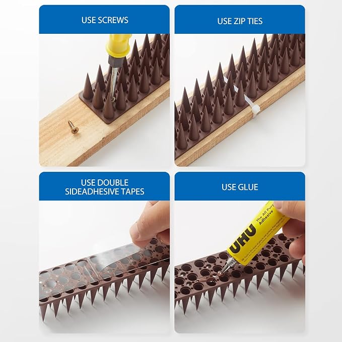CIIC Bird Spikes, 20 Pack Pigeon Squirrel Raccoon Cat Deterrent Spike Outside Anti Robin Defender Outdoor to Keep Birds Away Roof Fence Window Nest 18.7 Feet(5.7m), Brown