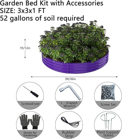 ZFHgarden Galvanized Metal Planter Round Raised Garden Bed Kit for Gardening Outdoor，3x3x1ft Grow Garden Box Raised Flower Bed，Round Galvanized Planter Outdoor Large Metal Fire Pit Ring