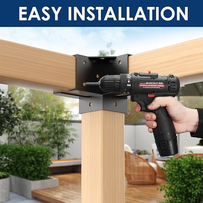 Pergola Bracket Kit 4x4(Inner 3.6"x3.6"), 4pcs 3-Way Right Angle Corner Bracket, Heavy Duty DIY Pergola Kit with Powder Coating, for Gazebos, Patio Pergolas, Log Cabin Outdoor, with Screws