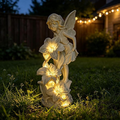 Angel Figurines Garden Statue with Solar Powered Light 12.2IN | Resin Angel Statue Decor for HOME Patio Lawn Yard Balcony, Resin Angel Sculpture, Memorial Gift for Mom/Grandma/Garden Lovers