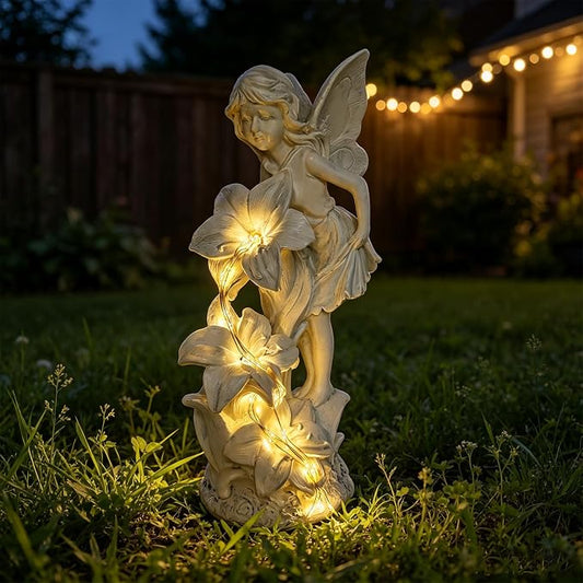 Angel Figurines Garden Statue with Solar Powered Light 12.2IN | Resin Angel Statue Decor for HOME Patio Lawn Yard Balcony, Resin Angel Sculpture, Memorial Gift for Mom/Grandma/Garden Lovers