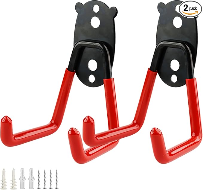 Garage Hooks Heavy Duty, Medium Square Hooks Wall Mount, Anti-Slip PVC Coated Steel Utility Storage Organizer for Hanging Ladders, Bikes, Garden Tools and Hoses 2 Packs
