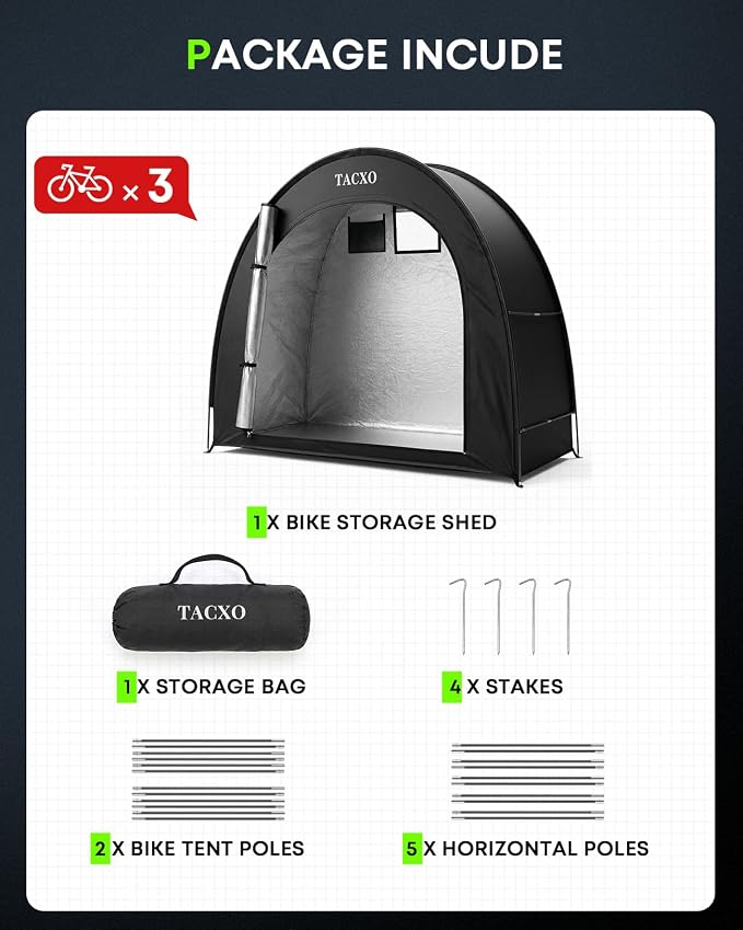 Bike Storage Shed Tent,Bike Cover Waterproof Outdoor Storage Shed with 210D Oxford Fabric PU4000 for 2-3Bikes,Portable Bicycle Shelter for Motorcycle,Garden Tools,Lawn Mower