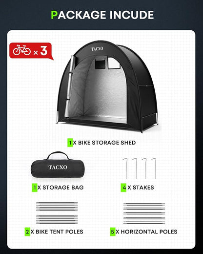 Bike Storage Shed Tent,Bike Cover Waterproof Outdoor Storage Shed with 210D Oxford Fabric PU4000 for 2-3Bikes,Portable Bicycle Shelter for Motorcycle,Garden Tools,Lawn Mower