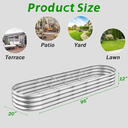 RAYKEEP Galvanized Raised Garden Beds, 8x2x1ft Outdoor Raised Garden Boxes, Oval Large Bottomless Metal Elevated Garden Bed Planter Box for Vegetables, Fruits, Flower