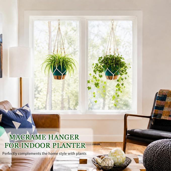 10 Inch Hanging Planters for Indoor Plants, 2 Pack Self Watering Hanging Baskets Flower Pots with Drainage Hole, Visual Reservoir & 2 Kinds of Plant Hanger for Home Decor (Deep Teal, 10 Inch)