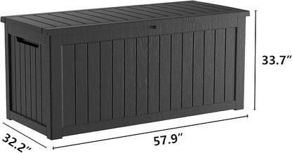 280 Gallon Outdoor Storage Box Waterproof, Lockable Resin Deck Box Large Storage Bin for Patio Furniture Cushion, Garden Tools, Pool Accessories, UV-Resistant, Black