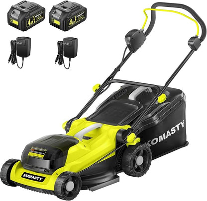 40V Electric Lawn Mower 16" Cordless Battery Powered Mower, 2 in 1 Mulching Lawnmower with 5-Position Height Adjustment 10.6 Gallon Bag, Small Push Lawn Trimmer, 2X4.0Ah Battery and 2 Chargers