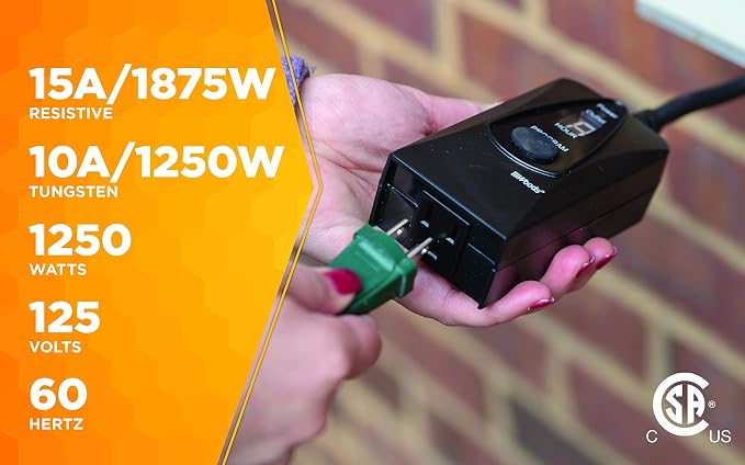 Woods 50013WD Outdoor 24-Hour Digital Photocell Timer with Light Sensor, Plug-In , Black