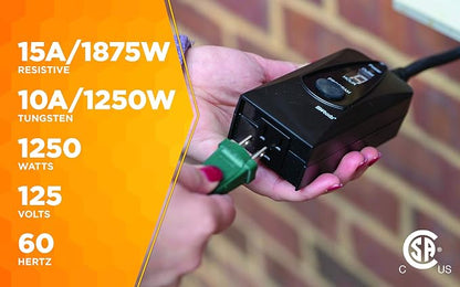 Woods 50013WD Outdoor 24-Hour Digital Photocell Timer with Light Sensor, Plug-In , Black
