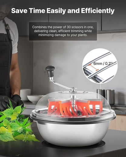 VEVOR Bud Leaf Bowl Trimmer 16", Spin Cutting Machine with Clear Visibility Lid, Sharp Stainless Steel Blades, Wet & Dry Trimming for Buds, Leaves, Hydroponics, Hand Pruner Included (Upgraded Version)