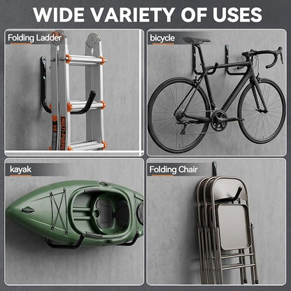 Heavy Duty Garage Storage Hooks, Wall Mounted Utility Hanging Rack for Surfboard, Ladder, Bike, Folded Chairs
