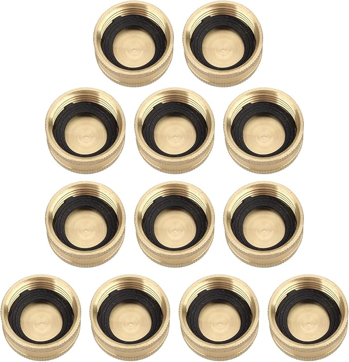 12PCS 3/4" Garden Hose Cap Garden Hose Connector Brass Cap with Washer Female Fitting Cap