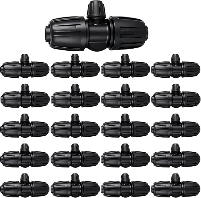 Locked Barbed Tee Connectors,1/2 Inch to 1/4 Inch Irrigation Tubing Fittings Kit for (1/2'' ID x 0.60''-0.63'' OD) 16mm Drip Tubing (20 Pcs Barbed Tee 3-Way)