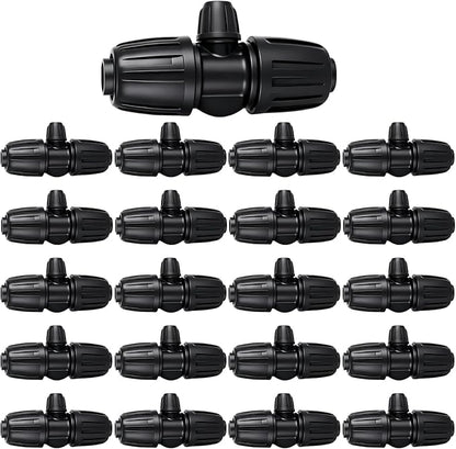 Locked Barbed Tee Connectors,1/2 Inch to 1/4 Inch Irrigation Tubing Fittings Kit for (1/2'' ID x 0.60''-0.63'' OD) 16mm Drip Tubing (20 Pcs Barbed Tee 3-Way)