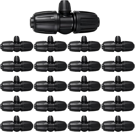 Locked Barbed Tee Connectors,1/2 Inch to 1/4 Inch Irrigation Tubing Fittings Kit for (1/2'' ID x 0.60''-0.63'' OD) 16mm Drip Tubing (20 Pcs Barbed Tee 3-Way)
