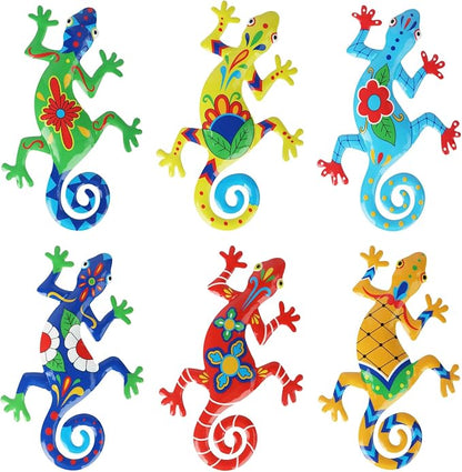 WANFSOWO 3D Metal Gecko Wall Art, Hand-Painted Colorful Lizard Wall Sculpture, Indoor Outdoor Hanging Decor for Garden Fence Patio Porch Backyard, Home Decor Gift (Style 3)