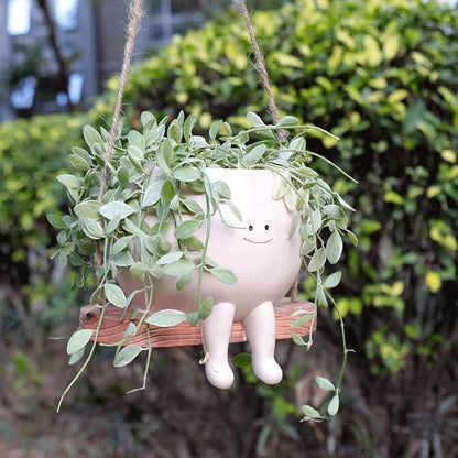 Large Swinging Smiley Face Planter Pot Hanging Flower Planters for Indoor and Outdoor Plants, Funny Succulent Pots for String of Pearls Plant Live- Ideal Gifts for Mother's Day and Christmas