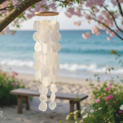Solange & Frances Natural Capiz Shells Wind Chimes for Outside. Wind Chimes Indoor and Outdoor Decor. Unique Gift for Mom, Birthday Gifts for Women
