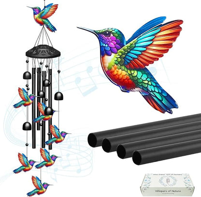 Hummingbird Wind Chimes for Outside,Soft Tone Black Metal Windchimes with Bells,Vivid Hummingbirds Decor for Garden Yard Patio,Memorial Sympathy Gifts for Women, Mom, Grandma,Bird Lovers in Gift Box