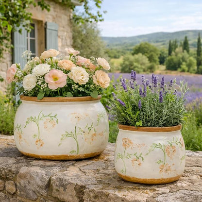 Vintage Ceramic Flower Pots - Indoor Outdoor Planters with Drainage Holes & Filter Screen, 6.5’’& 9’’ Rustic Farmhouse Decorative Plant Pots for Garden/Patio