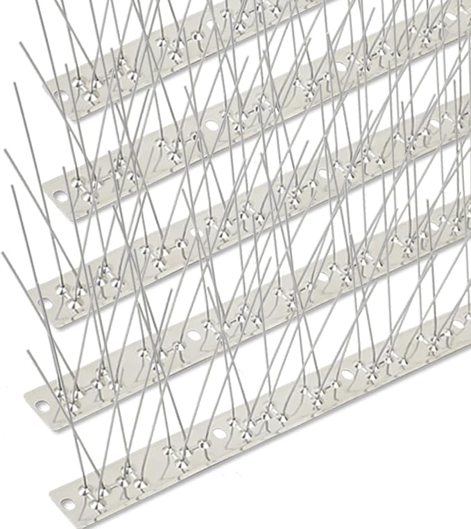 Bird Spikes Stainless Steel 60ft Coverage 56 Pack for Pigeons Small Birds Outdoor Use Bird Prevention Strips for Fence Crows Woodpeckers with 304 Stainless Steel Pins and Base Not Rusty