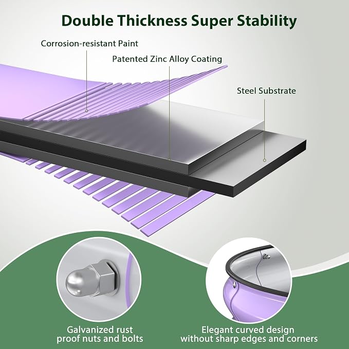 Winpull Raised Garden Bed Kit, 5x2x1 ft Galvanized Planter Box Outdoor with Safety Edging, Large Metal Raised Beds for Gardening Vegetables Flower Fruits (Provence Purple)