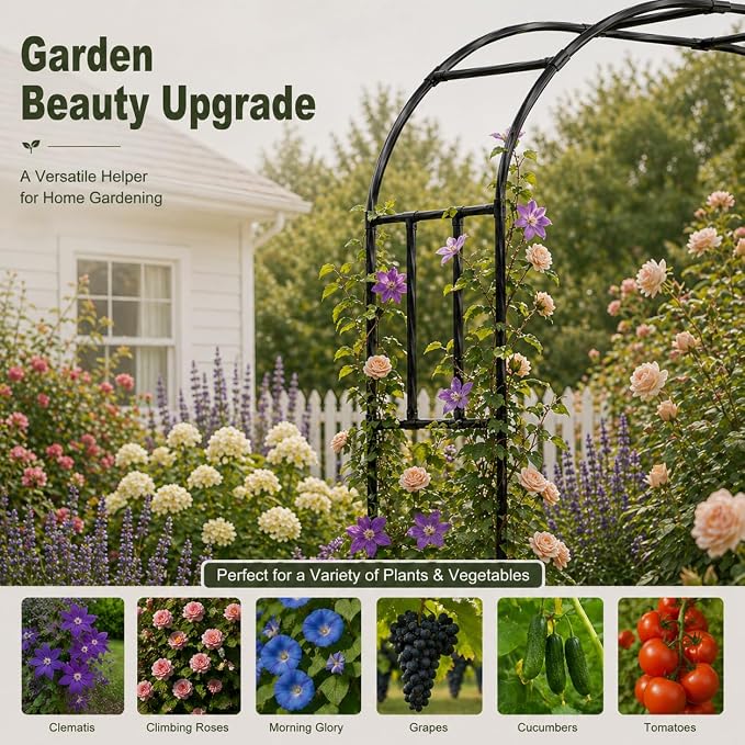 Garden Arch, 98.5’’x94.5’’ Arbor Trellis, Garden Arch Trellis for Climbing Plants Outdoor, Arbor for Flower, Climbing Vine Vegetable, Fruit and Lawn(Black)