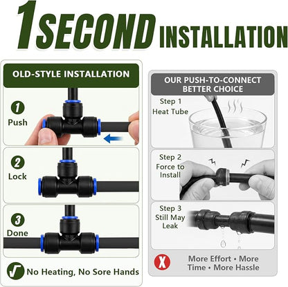 40 Pack Great Value 360° Adjustable Copper Drip Irrigation Nozzles, Flexible Misting Emitters for 1/4" Drip Tubing with 40PCS Quick Connect Fittings for Garden Greenhouse