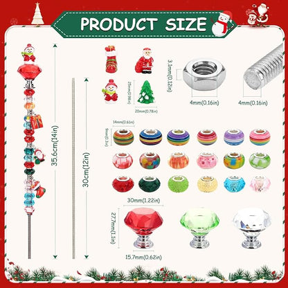 110 Pcs Beaded Garden Stake, DIY Fairy Wand Beaded Decorative Garden Stake Kit with 12IN Threaded Rod Crystal Stopper Top Large Holes Beads Christmas Decoration Pendants Outdoor Fairy Garden kit