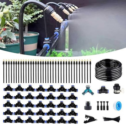 131FT Drip Irrigation Kit, Automatic Garden Watering System with Tool-Free Quick Connectors, 360° Bending Drippers & Copper Misting Nozzles for Greenhouse, Patio, Lawn & Vegetable Garden. (40M)