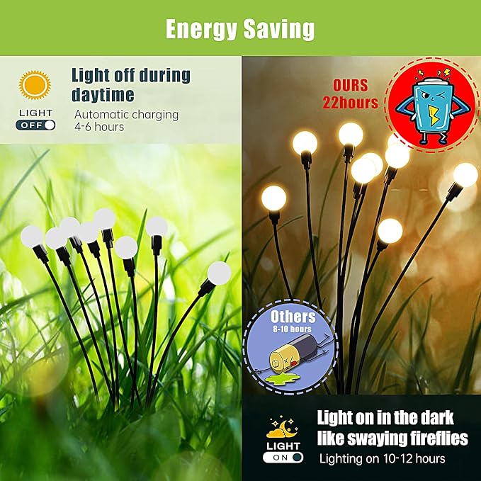 Flumy Solar Garden Lights Outdoor - 8 Pack 64 LED Firefly Lights Waterproof, Garden Decorations for Yard Patio Pathway Lawn Outside, Unique Gifts for Grandma Women, Solar Decor Warm White
