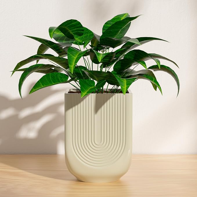 Ceramic Planter, 6 Inch Plant Pot with Drainage, Ivory | Indoor Outdoor Use, Flower Pot for Plants, Home Garden Decor, Lightweight Durable Ceramic