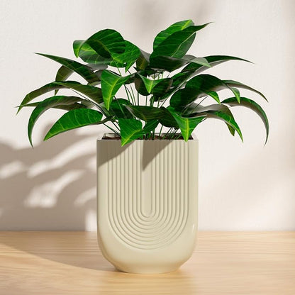 Ceramic Planter, 6 Inch Plant Pot with Drainage, Ivory | Indoor Outdoor Use, Flower Pot for Plants, Home Garden Decor, Lightweight Durable Ceramic