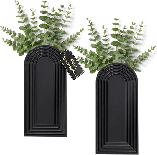 Wooden Wall Planter Vase Set of 2 - Natural Wood Wall Vases for Flowers & Decor - Wall Decor Farmhouse Walls Art for Hallway, Entryway, Bathroom, Living Room Set of 2 - Black Color