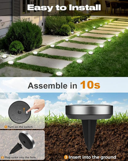 btfarm 12 Pack Solar Lights Outdoor, 8 LED Solar Ground Lights IP65 Waterproof Flat Solar Disc Light, Pathway Lights for Garden Lawn Patio Yard Path Landscape, Cool White