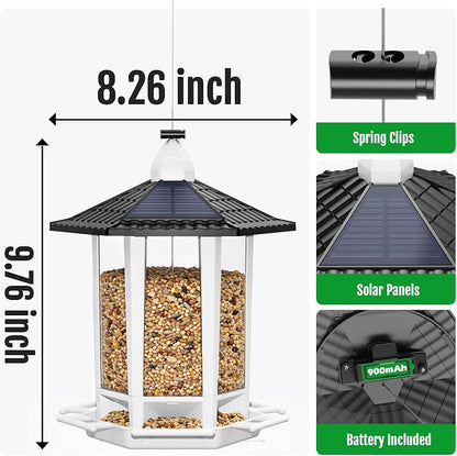 Birdream Solar Bird Feeders for Outdoors Hanging, Assembly Required, 1-Min Easy Setup, Wild Seed Feeders for Cardinals Chickadees and Finches