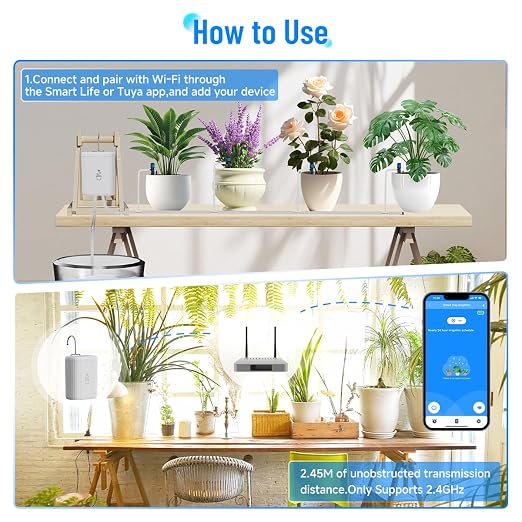 Smart Auto Drip Irrigation Kit for Indoor/Outdoor, GreenVation Automatic Plant Watering Devices for Potted Plants, 2.4GHz WiFi Sprinkler Timer Self Watering System for Garden