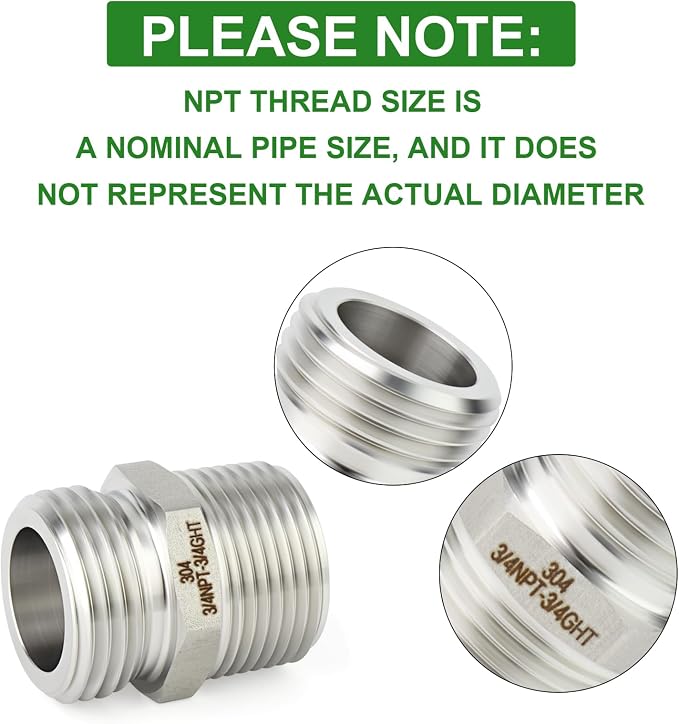 TAISHER 5PCS 304 Stainless Steel Garden Hose Adapter, 3/4" GHT Male x 3/4" NPT Male Garden Hose Connector with Washers